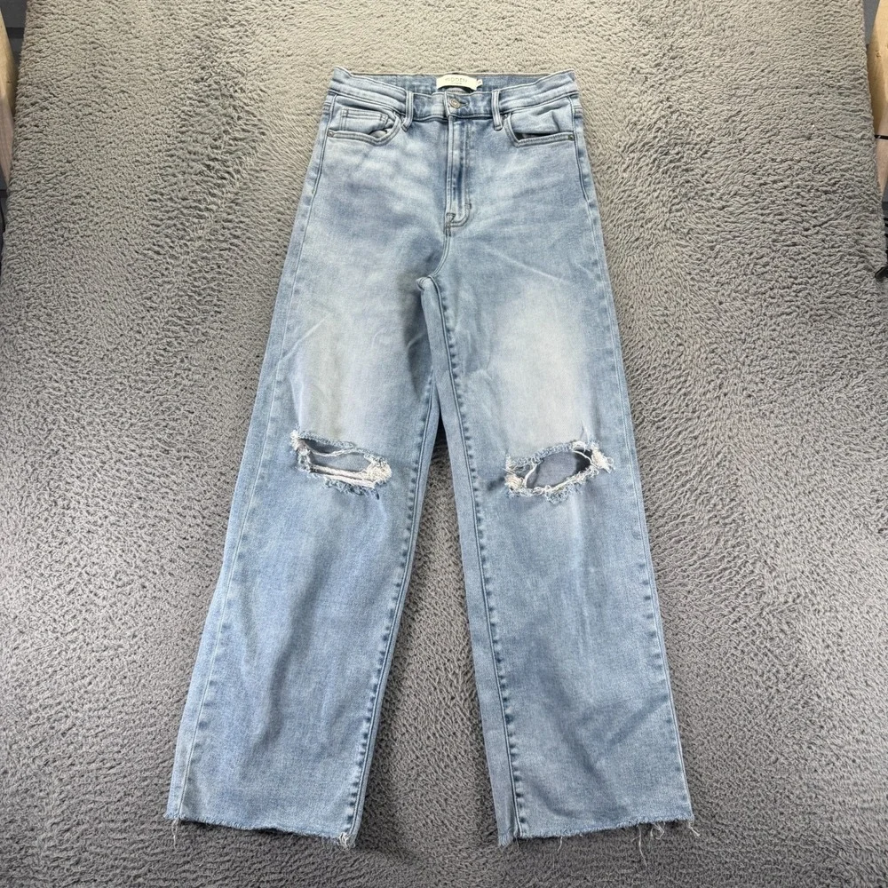 Hidden Jeans Womens 28x30 Blue Cotton Denim Wide-Leg Distressed Workwear Stretch - Picture 1 of 11